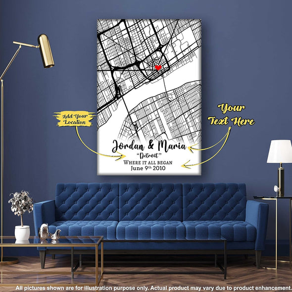 Personalized Where We Met Map Poster - Commemorate Your Love Story with Names and Date! Ideal for Valentine's Day, Engagements, and Special Occasions. Capture the Magic of Your First Meeting
