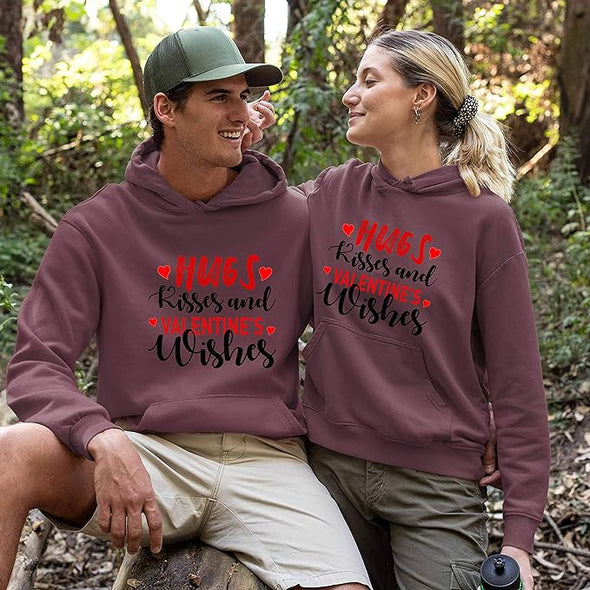 Hugs Kisses And Valentine Wishes Hoodies, Pullover Hoodies, For Couples, Printed Couple Hoodies