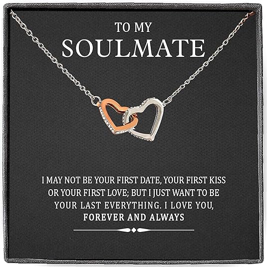 To My Soulmate, Interlocking Heart Necklace, Gift for Your Better Half, Forever and Always, Pendant With Message Card, Couple Gifts, Jewelry for Her