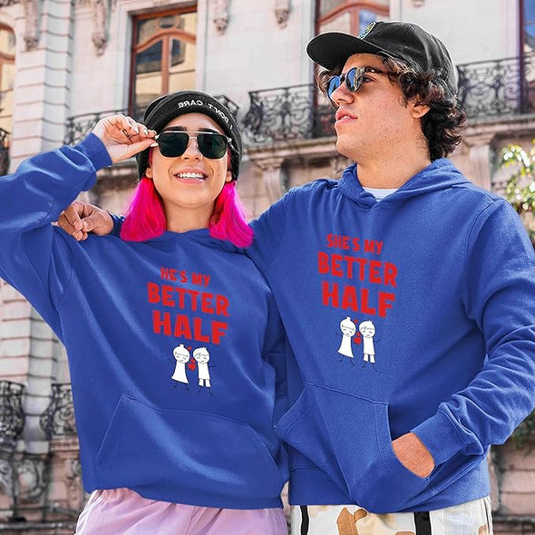 Printed He She Is My Better Half, Unisex Hoodies For Couples