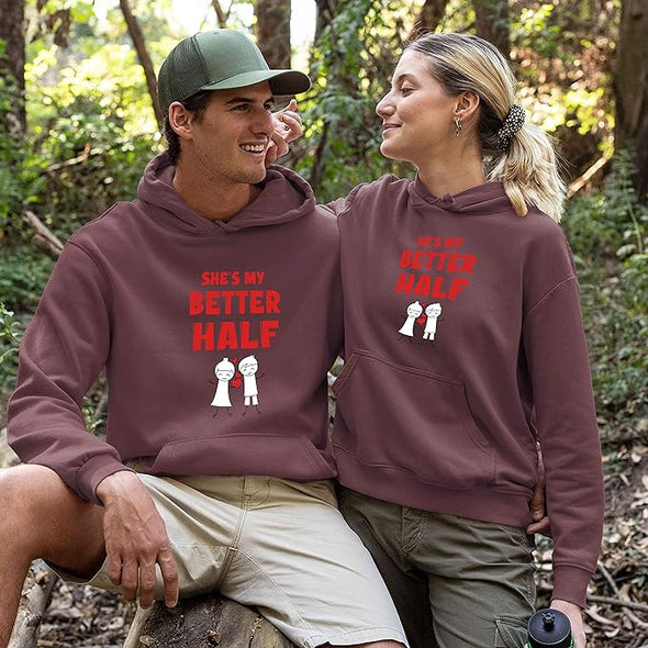 Printed He She Is My Better Half, Unisex Hoodies For Couples