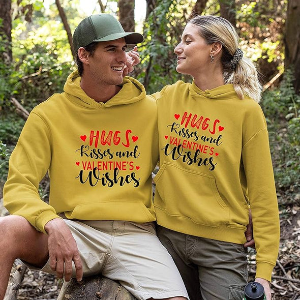 Hugs Kisses And Valentine Wishes Hoodies, Pullover Hoodies, For Couples, Printed Couple Hoodies