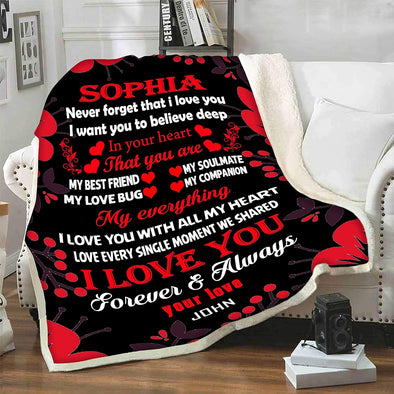 Believe Deep in Your Heart, Customized Blanket for Couple, with Partner's Name and with Quotes, Wedding Gift, Valentine's Day Gift Super Soft and Cozy Blanket