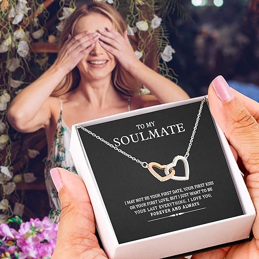 To My Soulmate, Interlocking Heart Necklace, Gift for Your Better Half, Forever and Always, Pendant With Message Card, Couple Gifts, Jewelry for Her