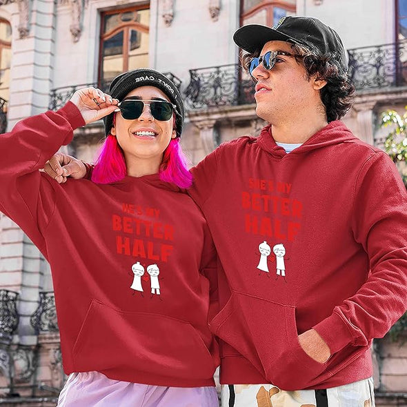 Printed He She Is My Better Half, Unisex Hoodies For Couples