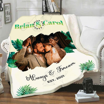 Couples' Customized Name, Est and Photo Blanket, Always & Forever, Premium Print Present for Birthday, Thanksgiving, Christmas and Valentine's Day, Ultra-Soft Fleece Blanket