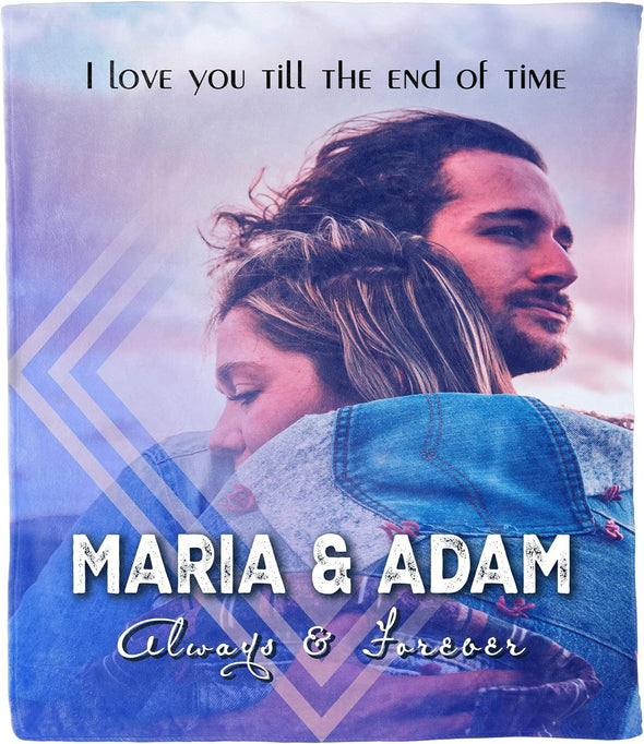 Custom Photo Blanket with Custom Name and Image, I Love You Till The End of Time, Always and Forever, Couple Gift For Birthday, Anniversary, Valentine's Day, Print in USA Fleece Blanket