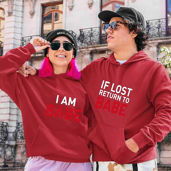 If Lost Return To Babe, Pullover Hoodies, For Couples, Matching Hoodies for Couples