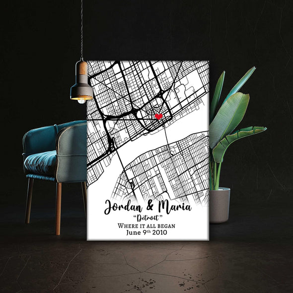 Personalized Where We Met Map Poster - Commemorate Your Love Story with Names and Date! Ideal for Valentine's Day, Engagements, and Special Occasions. Capture the Magic of Your First Meeting