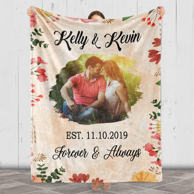 Photo Blanket, Romantic Present for Couples, Forever and always Personalized with Photo Names and EST, Perfect for Birthdays, Anniversaries, Valentine's Day, Silky Smooth Warm Blanket