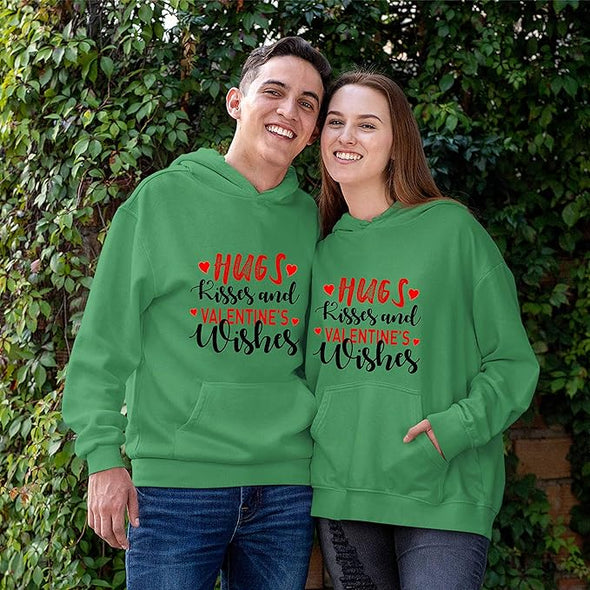 Hugs Kisses And Valentine Wishes Hoodies, Pullover Hoodies, For Couples, Printed Couple Hoodies