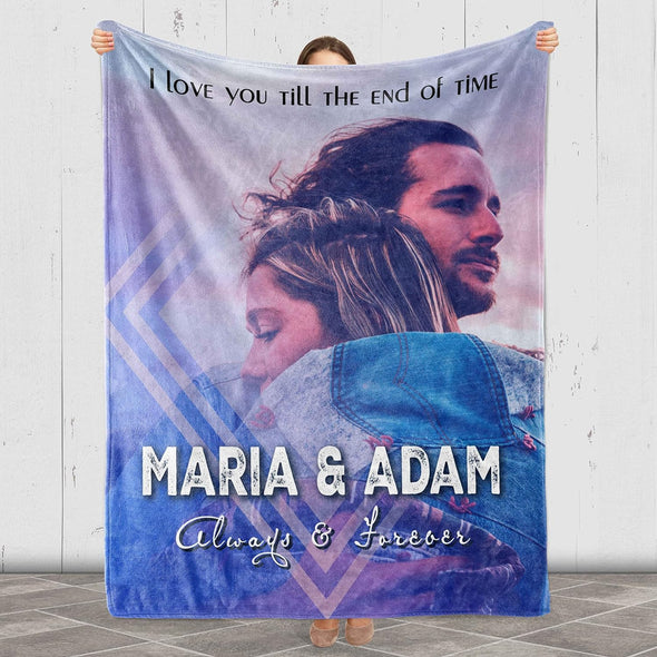 Custom Photo Blanket with Custom Name and Image, I Love You Till The End of Time, Always and Forever, Couple Gift For Birthday, Anniversary, Valentine's Day, Print in USA Fleece Blanket