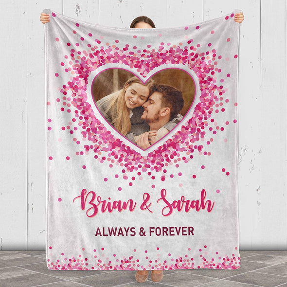 The Best Romantic Gift for Couples Photo Blanket, Forever and Always, Customized Photo and Names, Anniversary, Birthday, Valentine's Day Gift, Super Cozy Soft Throw Warm White Blanket