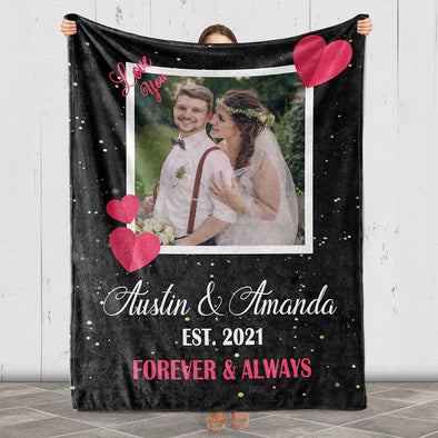 Customized Photos Blanket, Forever and Always with Custom Names and Date, Couple Gift For Anniversary, Birthday, Valentine's Day, Light Weight Warm Fleece Blanket