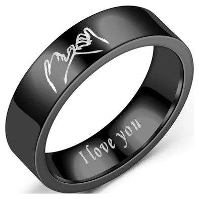 Black Stainless Steel Wedding Band, I Love You Promise Ring, Matching Couples Jewelry Gifts for him,her