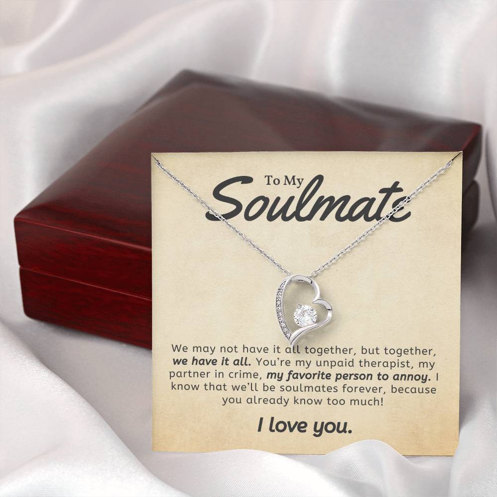 I LOVE YOU,TO MY SOULMATE MESSAGE CARD, FOREVER LOVE NECKLACE, VALENTINE, ANNIVERSARY AND BIRTHDAY GIFT FOR HER