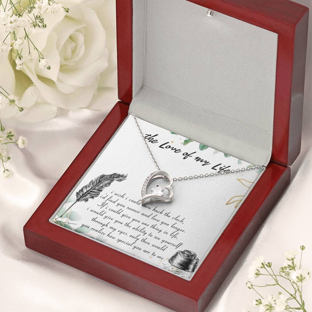 THE LOVE OF MY LIFE MESSAGE CARD, FOREVER LOVE NECKLACE, NECKLACE JEWELERY FOR HER, ANNIVERSAY, BIRTHDAY AND VALENTINE DAY GIFT FOR HER