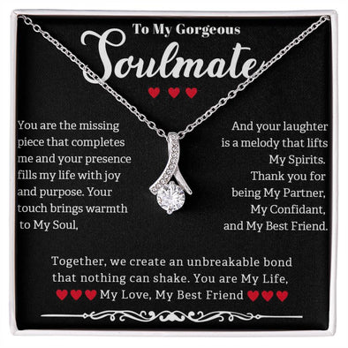 TO MY GORGEOUS SOULMATE, ALLURING BEAUTY NECKLACE WITH MESSAGE CARD, UNIQUE GIFT FOR HER, BIRTHDAY, VALENTINE AND ANNIVERSAY GIFT FOR HER