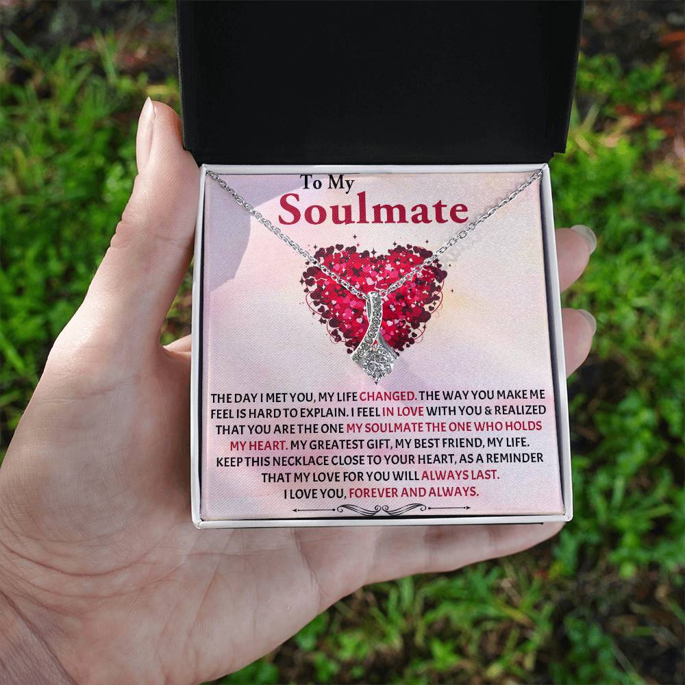 TO MY SOULMATE, ALLURING BEAUTY NECKLACE WITH MESSAGE CARD, FOREVER AND ALWAYS, BIRTHDAY AND ANNIVERSAY GIFT FOR HER, NECKLACE FROM HUSBAND/BOYFRIEND