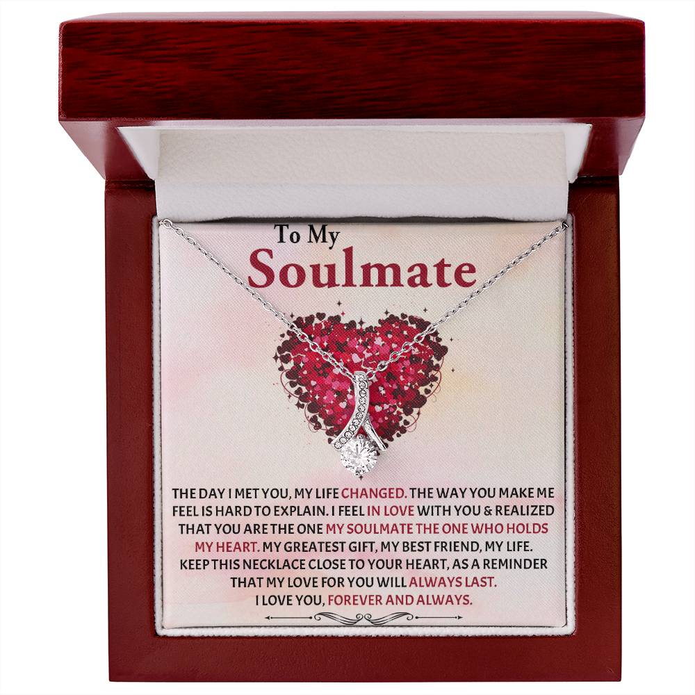 TO MY SOULMATE, ALLURING BEAUTY NECKLACE WITH MESSAGE CARD, FOREVER AND ALWAYS, BIRTHDAY AND ANNIVERSAY GIFT FOR HER, NECKLACE FROM HUSBAND/BOYFRIEND