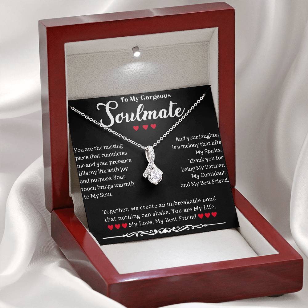 TO MY GORGEOUS SOULMATE, ALLURING BEAUTY NECKLACE WITH MESSAGE CARD, UNIQUE GIFT FOR HER, BIRTHDAY, VALENTINE AND ANNIVERSAY GIFT FOR HER