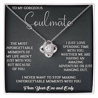 TO MY SOULMATE MESSAGE CARD FOR HER, LOVE KNOT NECKLACE, NECKLACE JEWELRY, JEWELRY FOR HER, BIRTHDAY AND ANNIVERSARY GIFT