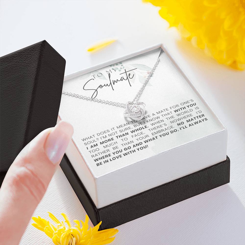 LOVE KNOT NECKLACE, TO MY SOULMATE MESSAGE CARD FOR WIFE/GIRLFRIEND, NECKLACE JEWELERY, BIRTHDAY, ANNIVERSARY AND VALENTIN DAY GIFT