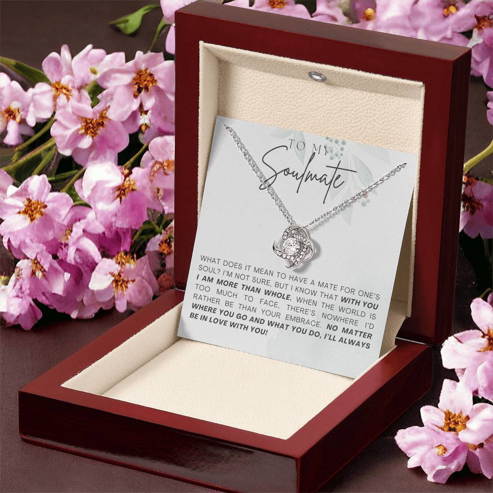 LOVE KNOT NECKLACE, TO MY SOULMATE MESSAGE CARD FOR WIFE/GIRLFRIEND, NECKLACE JEWELERY, BIRTHDAY, ANNIVERSARY AND VALENTIN DAY GIFT