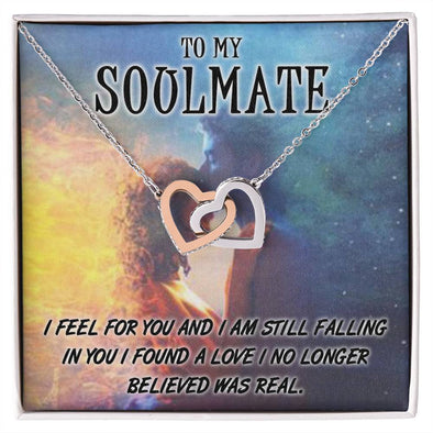 TO MY SOULMATE, INTERLOCKING HEART NECKLACE WITH MESSAGE CARD, BIRTHDAY AND ANNIVERSARY GIFT, UNIQUE GIFT FO HER, NECKLACE JWELERY