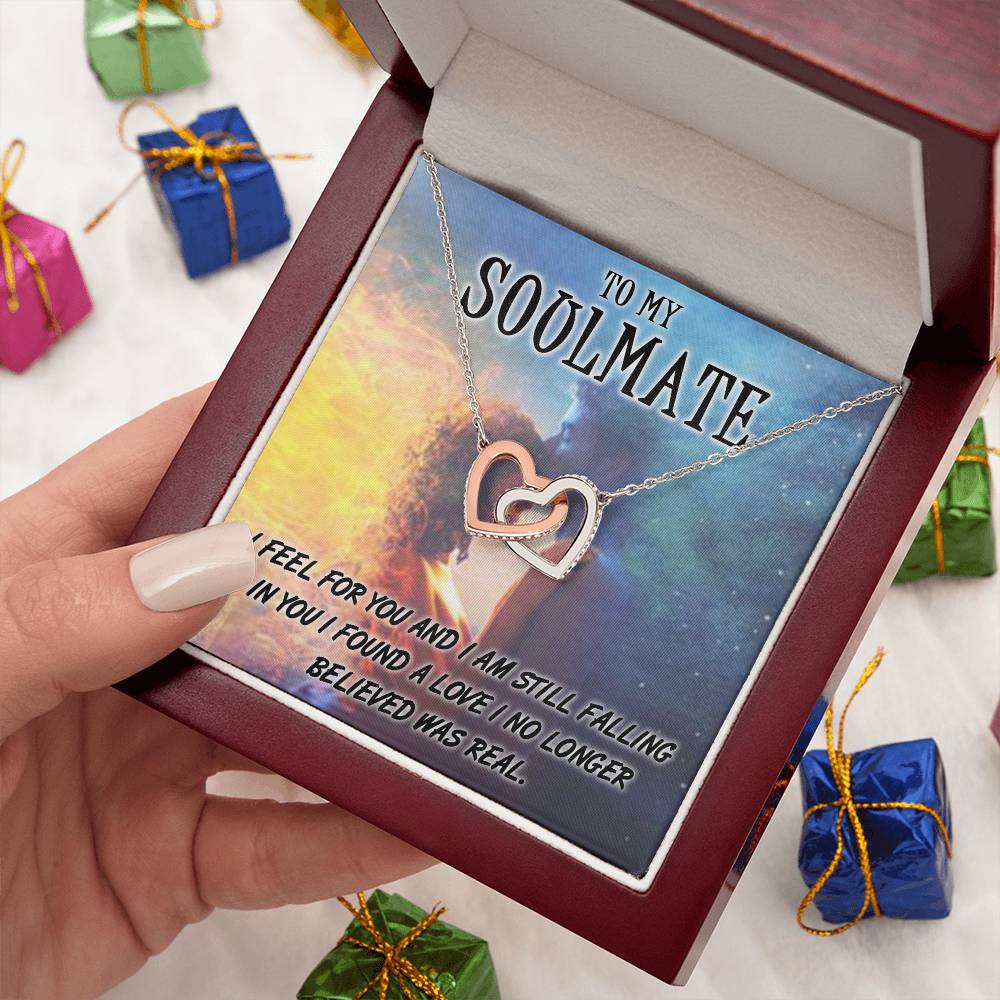 TO MY SOULMATE, INTERLOCKING HEART NECKLACE WITH MESSAGE CARD, BIRTHDAY AND ANNIVERSARY GIFT, UNIQUE GIFT FO HER, NECKLACE JWELERY