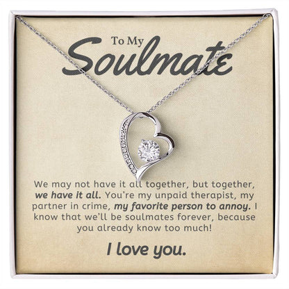 I LOVE YOU,TO MY SOULMATE MESSAGE CARD, FOREVER LOVE NECKLACE, VALENTINE, ANNIVERSARY AND BIRTHDAY GIFT FOR HER