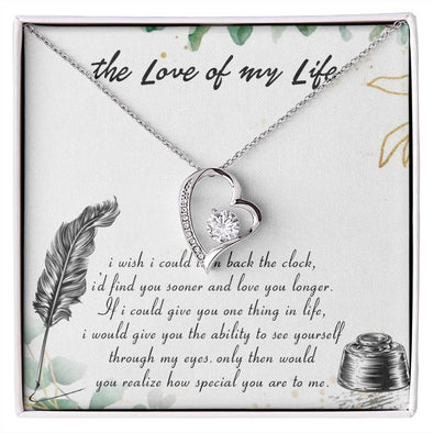 THE LOVE OF MY LIFE MESSAGE CARD, FOREVER LOVE NECKLACE, NECKLACE JEWELERY FOR HER, ANNIVERSAY, BIRTHDAY AND VALENTINE DAY GIFT FOR HER