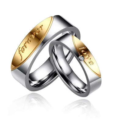 His and Hers Forever Love Rings, Stainless Steel Wedding Bands Engagement Rings Set for Couples