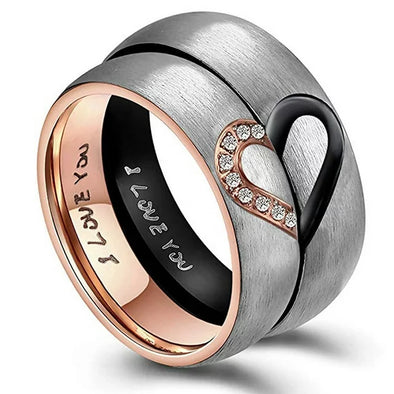 Couple's Matching Heart Ring, His or Her Matching Wedding Band in Stainless Steel, for Men or Women, Comfort Fit