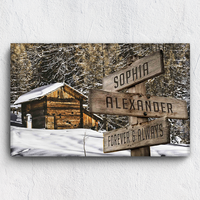 Forever and Always Winter Road Custom Canvas With Couple Names