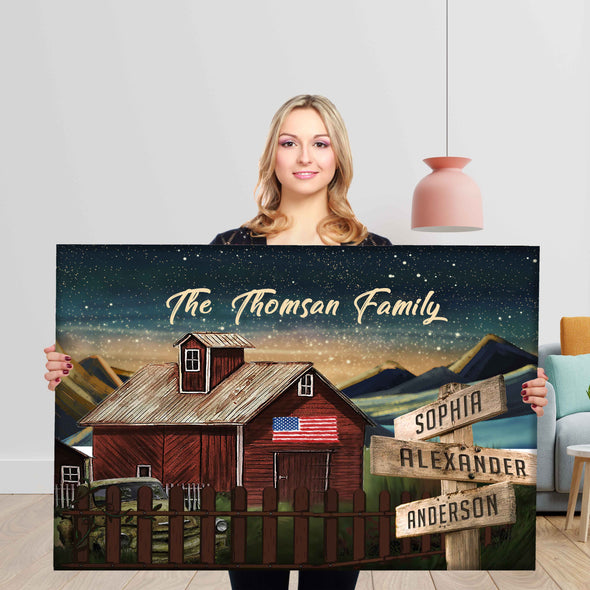 American Barn Wall Canvas With Customized Family Names
