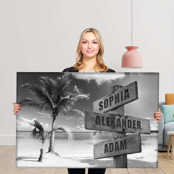 Beach Printed Street Sign Canvas With Names