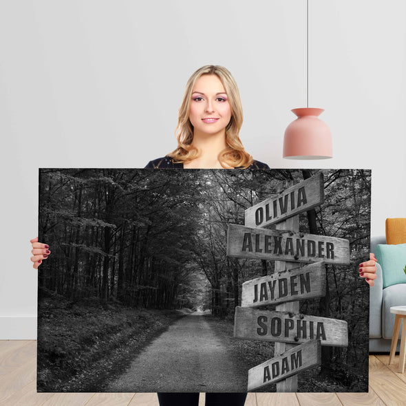 Forest Black And White Canvas With Customized Names