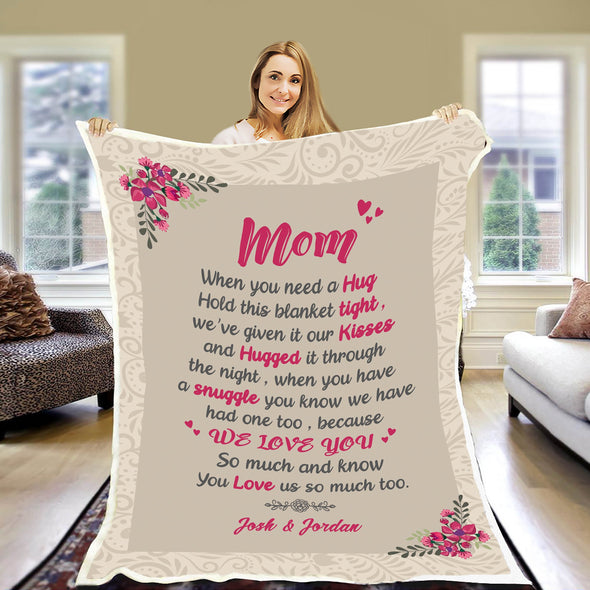 "This Blanket Has Our Hugs & Kisses"  Nana/Papa/Dad/Grandpa/Grandma/Mom/Grandpa & Grandma Customized Blanket With Grand Kids/Kids Name