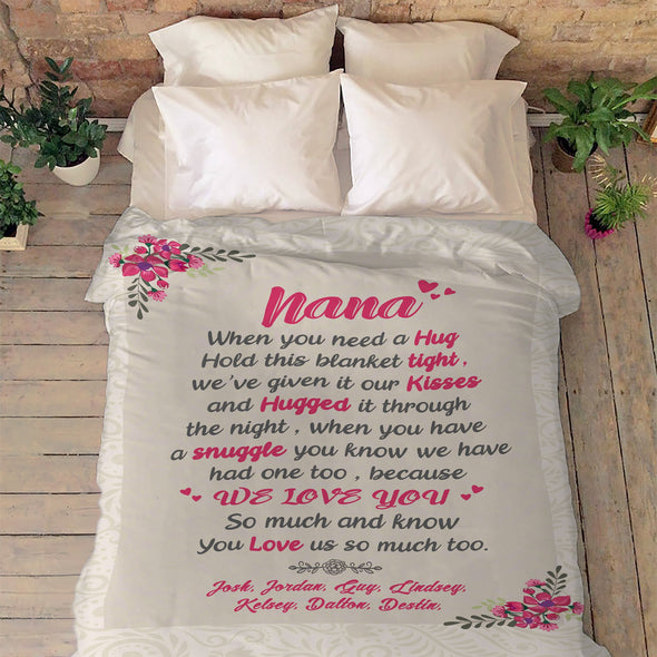 "This Blanket Has Our Hugs & Kisses"  Nana/Papa/Dad/Grandpa/Grandma/Mom/Grandpa & Grandma Customized Blanket With Grand Kids/Kids Name