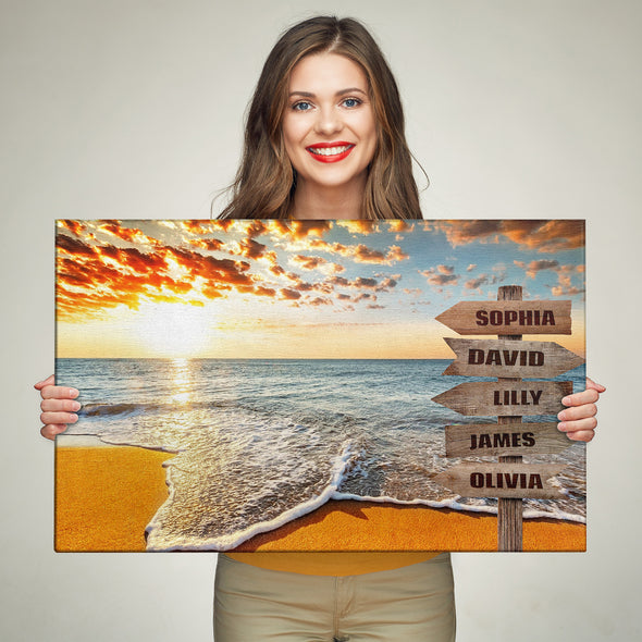 Beach Sunrise Customized Canvas With Multi Names