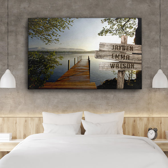 Lake Dock Color Custom Canvas With Multi Names