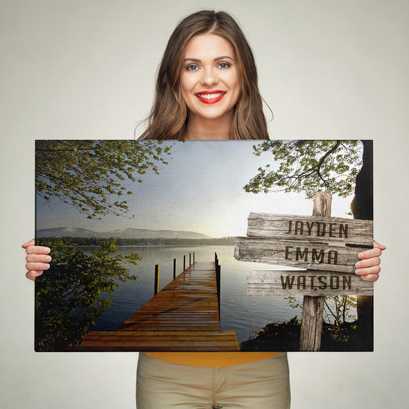 Lake Dock Color Custom Canvas With Multi Names