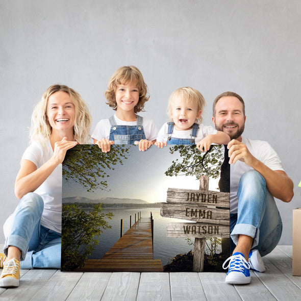 Lake Dock Color Custom Canvas With Multi Names