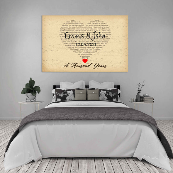 Customized Heart Shape Customized Song Lyrics Canvas - Ready To Hang