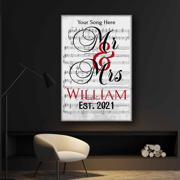 Mr. And Mrs. Customized Song Notes Canvas For Couples