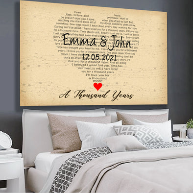 Customized Heart Shape Customized Song Lyrics Canvas - Ready To Hang