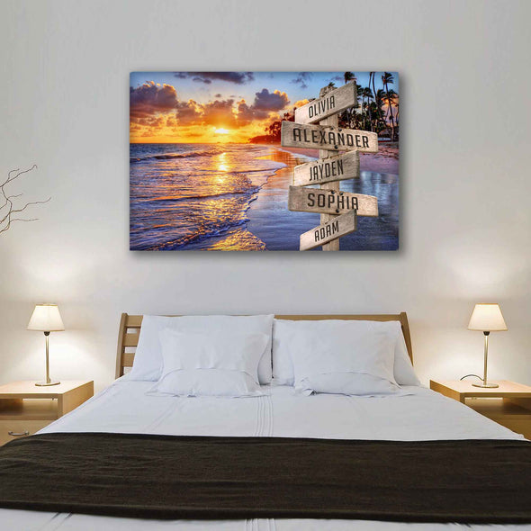 Ocean Sunset Multi-Names Premium Canvas