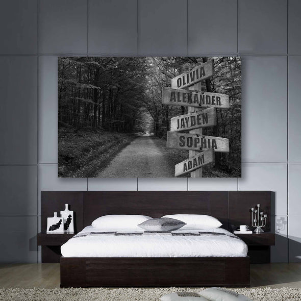 Forest Black And White Canvas With Customized Names