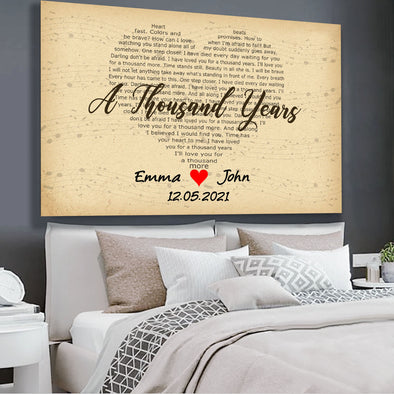 Heart Shape Customized Song Lyrics Canvas - Ready To Hang